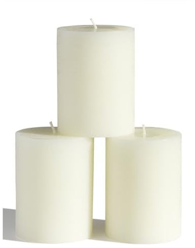 CANDWAX 7.6x10.2 cm Pillar Candles Set of 3 - Decorative Rustic Candles Unscented and Dinner Candles - Ideal as Wedding Candles or Large Candles for Home Interior - Ivory Candles