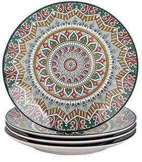 vancasso Dinner Service Cake Plate, Dessert Plate, Porcelain, 4-Piece Cake Plate Set, Mandala Series, Diameter 21.2 cm, Flat Plate for Breakfast, Bohemian Style