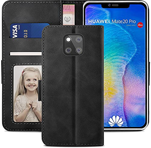 YATWIN Handyhülle Huawei Mate 20 Pro Hülle, Klapphülle Huawei Mate 20 Pro Premium Leder Brieftasche Schutzhülle [Kartenfach][Magnet][Stand] Handytasche für Huawei Mate 20 Pro Case, Schwarz