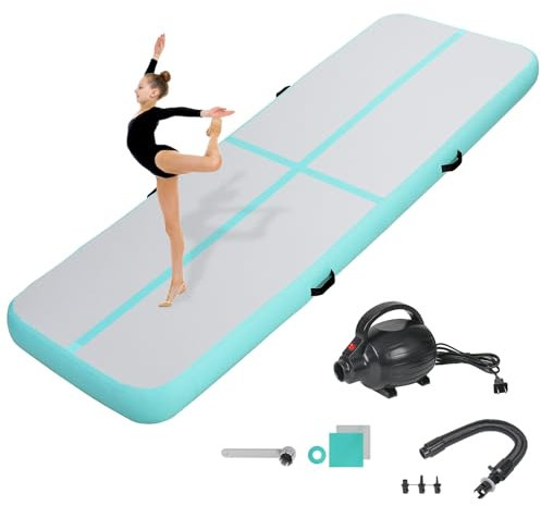 KIKILIVE 10CM Hoch Gymnastikmatte Tumbling Matte, 3M Aufblasbar Gymnastik Track Matte Air Turnmatte mit Luftpumpe Aufblasbare Sportmatte für Fitness/Outdoor/Yoga/Training usw