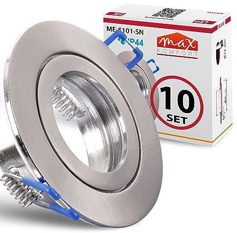 10x Einbaustrahler Bad IP44 mit GU10 Fassung RUND eisen gebürstet Einbauspot Einbauleuchte Rahmen Rostfrei Deckenspot Strahler Spot 5101