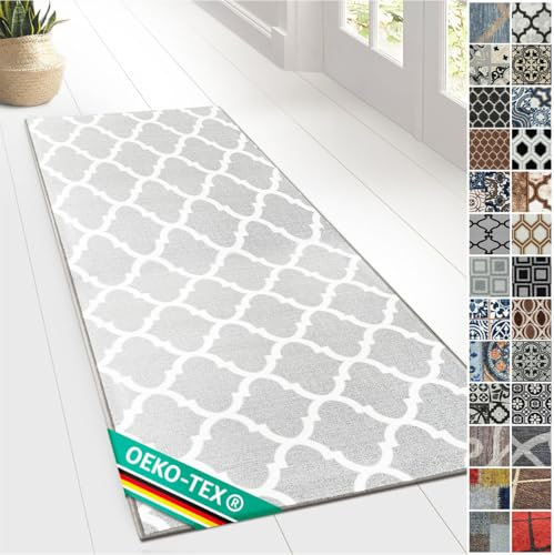 Floordirekt Teppichläufer mit Muster - maßgefertigter Feinschlingen Teppich Läufer für Küche, Flur & Wohnraum - Ornament Vintage Orient Gitter (80 x 250 cm, Navan)