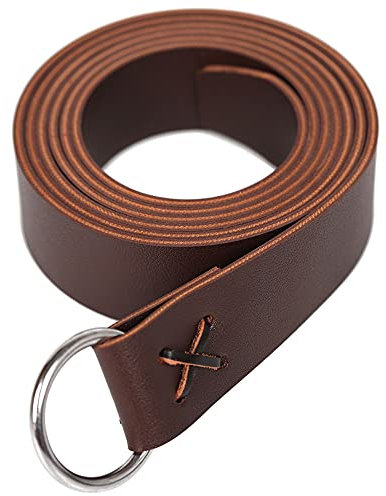 Linghe Mittelalterlicher Leder Wikinger Rindsseilgürtel LARP Renaissance Gürtel O-Ring (Kaffee)