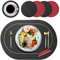 4er Set Tischsets Leder und Untersetzer, Platzsets Abwaschbar Tischsets Abwaschbar Rund Doppelseitigen rutschfest Platzdeckchen Leder Kunstleder Tischset Lederoptik Platzset (Schwarz+Rot)