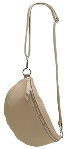 SH Leder ® echt Leder Hüfttasche Damen Herren Unisex Gürteltasche für Festival Reise Bauchtasche große Crossbody Bag Frauen Ledertasche 30x18cm Lala G399 (Helltaupe)