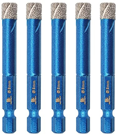 Broca de diamante de 8 mm, BRSCHNITT 5 piezas Broca de sierra de diamante para baldosas de porcelana, piedra de cerámica, granito