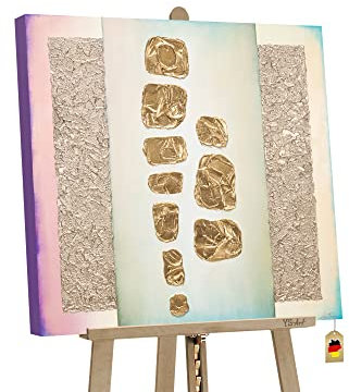 YS-Art Luxus Abstrakt Acryl Gemälde auf Leinwand Goldglitzer handgemalt Wandbilder Wohnzimmer modern Wohndekor Design Büro Lobby Bild Gold echte Kunst 100x100 cm