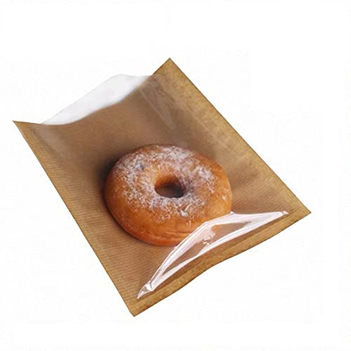 Venuscello® 500 x Film Front Paper Bags Cellophane Clear Window for Sandwich, Cake, Cookies, Dessert, Chocolate, Sweets & Other Foods - 7 x 7