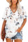 MOLERANI Womens Tops Short Sleeve V Neck Summer T Shirts Casual Loose Tee Floral White Size 14-16