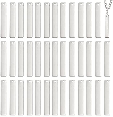 UNICRAFTALE Ungefähr 100 Stück Rechteckige Anhänger 201 Edelstahl Rechteck Stempel Rohlinge Charms 32x5x1 mm Rohlinge Anhänger Charms Für Die Herstellung von Halsketten Und Haustiermarken