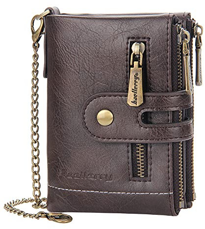 aolaso Geldbörse Herren mit Münzfach, PU-Kunstleder mit RFID Schutz Portmonee Herren mit Kette- 14 Kartenetui Geldbeutel Brieftasche