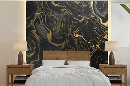 Selbstklebend Tapete Wandpapier Wandaufkleber Fototapete Tapeten Wanddeko 350x350 cm Marmor - Textur - Grau - Gold - Marmoroptik - Luxus
