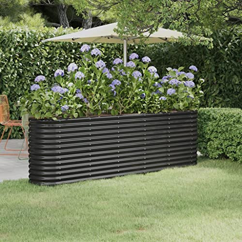 WIFESE Pflanzkübel Pulverbeschichteter Stahl 224x40x68 cm Anthrazit Blumentopf Hochbeet Blumentopf Gross PflanzküBel Groß AußEn BlumentöPfe Plant Box BlumenküBel Groß Pflanzgefäß für Patios