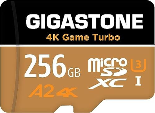 [5 Jahre kostenlose Datenwiederherstellung] GIGASTONE 256GB Micro SD Karte, 4K Game Turbo, bis zu 160/130 MB/s, MicroSDXC Speicherkarte für Nintendo Switch 1 Gopro DJI, A2 V30 U3 +Adapter