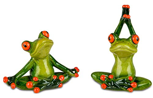 Dekofigur sitzender Yoga Frosch (2er Set) 8x10 cm - Badezimmer Wellness Fitness Deko, Bad, Frösche, lustige Dekoration, Mitbringsel