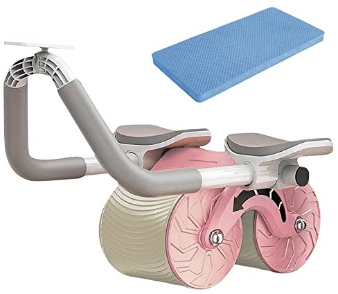 AB Roller Bauchtrainer, Muskeldehnungs-Bauchrad AB Wheel Mit Kniepolster mit Timer, Automatic Rebound Aabdominal Wheel für Abdominal Core Strength Training (Pink)