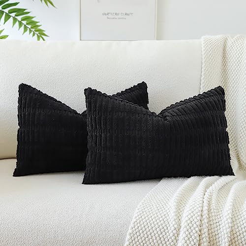 JOTOM 2er Set Kordsamt Weicher Kissenbezüge Moderne Kissenhüllen Dekorative Sofakissen Dekokissen Zierkissenbezug für Wohnzimmer Sofa Schlafzimmer Schwarz 40x60 cm