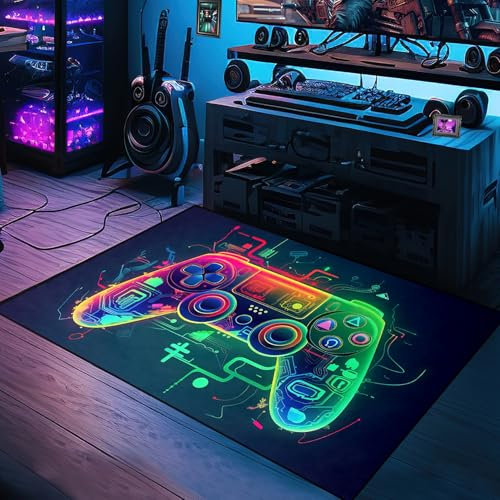 ANGELWARDROBE Gaming Rug, Gamer Rug for Boys Room, Small Game Gamepad Printed Carpets Playroom Rugs for Kids Boys Teens Game Room/Living Room Sofa Floor Polyester Mat, 2'×3'