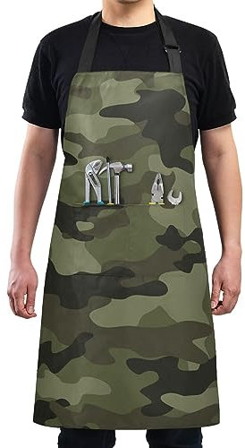 FRODOTGV Abstrakte Camouflage-Latzschürze für Herren, mit 2 Taschen, wasserabweisend, für Damen, Kochschürze, schmutzdicht, zum Backen, Barbier, Zeichnen, Abstrakte Tarnfarbe, Einheitsgröße