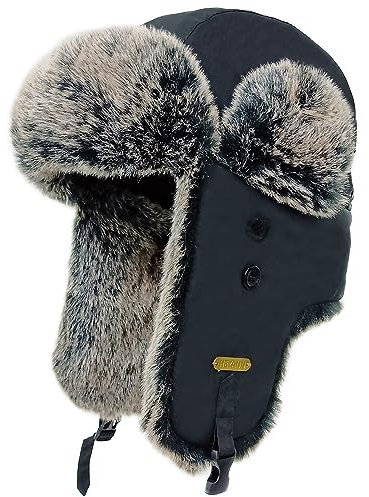 HEYANN Uschanka Trapper Russische Hütte Kunstpelz Cap Earflap Winter Bomber Hut Wintermütze Unisex Fliegermütze Fellmütze Erwachsenen für Herren (XX-Large-3X-Large, Schwarz-Schwarzjang)