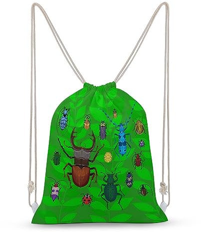 NIBABA Rucksack mit Kordelzug, buntes Käfer-Insekt, großes Fassungsvermögen, wasserabweisend, Segeltuch, Sport, Yoga, Turnbeutel für Jungen, Mädchen, Frauen, Männer, Beutel mit Kordelzug