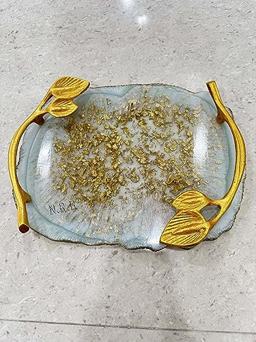 Bandeja para servir con asas de diseño de hojas, bandeja de café de mesa, bandeja de desayuno para encimera, bandeja de té de escritorio, bandeja de almacenamiento para desayuno, café, té, frutas