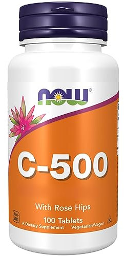 Now Foods, C-500, Vitamin C, 500mg, L-Ascorbic Acid, with Rosehip, 100 Vegan Tablets, Lab-Tested, Gluten-Free, Vegetarian, Soy-Free, Non-GMO