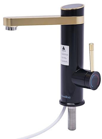 TRIEBAN Wasserhahn mit Durchlauferhitzer, 3.2KW 120° LED Elektrischer Wasserhahn Sofort Heizung Durchlauferhitzer Küche Armatur für Glasschalen-Waschbecken, Waschtische, Gefäßspülen (Schwarz)