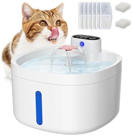 Filtre Fontaine Eau Chat, 3l,Alimenté par Batterie sans Fil, Distributeur Deau Chat Capteur Intelligent,Filtre à 5 Niveaux, Fontaine Chat Eau, Convient Aux Chats, Petits Chiens