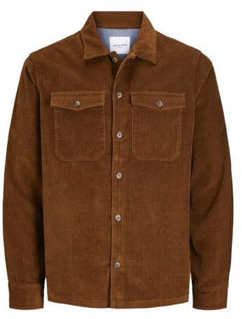JACK & JONES Men's Jjeeddie Corduroy Overshirt Ls Sn Long Sleeve Shirt, Monks Robe, M