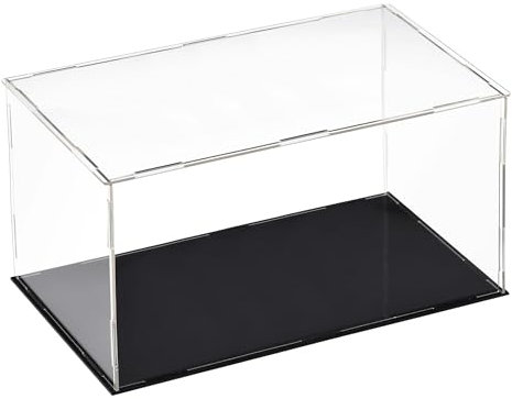 Recogwood Transparente Acryl-Vitrine, 30 x 15 x 15 cm, zusammenbaubar, Würfel-Organizer, Ständer, staubdichter Schutz, Vitrine mit schwarzem Sockel für Actionfiguren, Spielzeug, Sammlerstücke