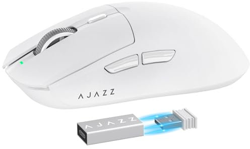 MAMBASNAKE AJAZZ AJ139PRO Superlight Kabellose Gaming-Maus, 59g Ultraleicht Esports Mouse, 26,000DPI, PAW3395 Sensor, 2.4G/Kabelgebunden, PTFE Feet, Bis zu 300 Std. Akku, G502, PC/Xbox/PS, Weiß