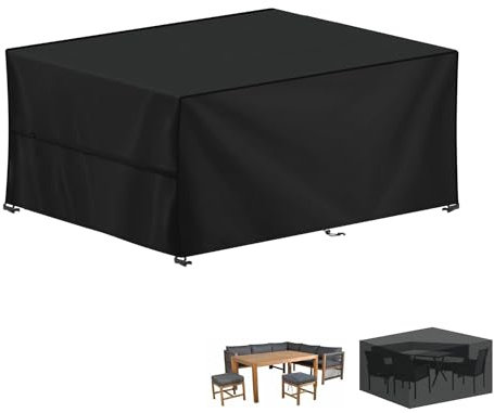 LAMUNI Housse Salon de Jardin 170x110x75cm Housse de Protection pour Meubles de Jardin, 420D Oxford Tissu Housse Table de Jardin Imperméable Bache Salon de Jardin Exterieur, Anti-UV, Rectangulaire