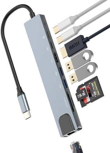 Hub USB C Ethernet HDMI USB3.0 Lettore Schede SD Micro SD 8in1 Docking Station per Apple Ipad Iphone15 Macbook Air Pro Adattatore Ricarica Jack Multipresa Prolunga Cavo Chiavetta Accessori Sdoppiatore