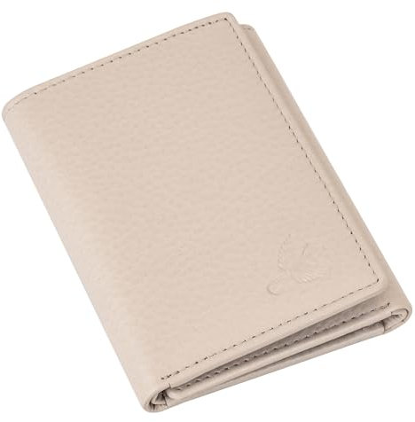 HORNBULL Portefeuille à trois volets en cuir véritable, Blanc crème, Décontracté