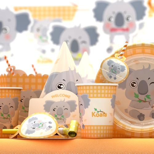 Koala Décoration de fête d'anniversaire pour bébé Animaux mignons Baby Shower Cartoon Happy Birthday Koala vaisselle