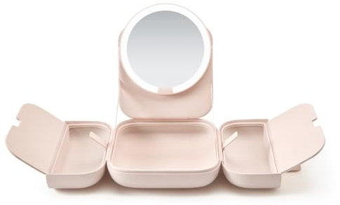 AMIRO M2 LumoCube Make-up-Spiegel mit Tasche, tragbarer LED-Make-up-Spiegel mit Lichtern, 5-stufige Helligkeit, 3-farbige Lichter, Reise-Make-up-Organizer, Rosa