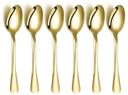 Maestro Craft Spoons Pack of 6 Stainless Steel Dinner Spoon Set - Soup Table Spoon - Silverware Spoons Mirror Polishing - Tableware Kithen Cutlery Set Dishwasher Safe 7.5 inches (Gold)