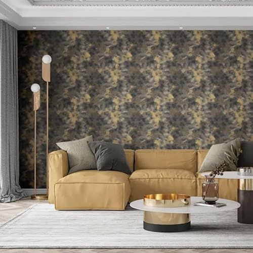 Leopard Rosettes Black/Dark Blue and Gold Glitter Wallpaper - 219501