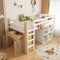 Etagenbett 90 x 200 cm, Hochbett mit Kleiderschrank und Schublade, Kinder Bett Stauraumbett mit 4 offene Fächer Schrank, Funktionsbett Stockbett Kinderhochbett Jugendhochbett, Massivholz, Natur+Weiß