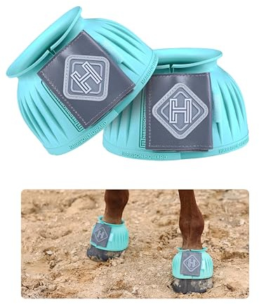 Harrison Howard Rubber Bell Boots Leather Touch-Close Overreach Boots Hoof Protection for Horses Sold in Pairs Turquoise XL