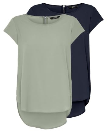 Blusa básica de Manga Corta para Mujer Cuello Redondo de ONLVIC