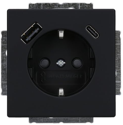 Busch-Jaeger 20 EUCB2USBAC-885 SCHUKO®-/USB-A+C Steckdose Safety+ Schwarz Matt Plattform 63 2CKA002011A6312
