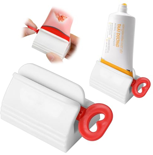 Rolling Tube Zahnpasta-Quetscher Zahnpasta-Sitzhalter Ständer für Badezimmerzubehör Zahnpasta-Quetscher mit rollendem Zahnpasta-Halter, drehbarer Squeeze Zahnpastaspender für Badezimmer (rot)
