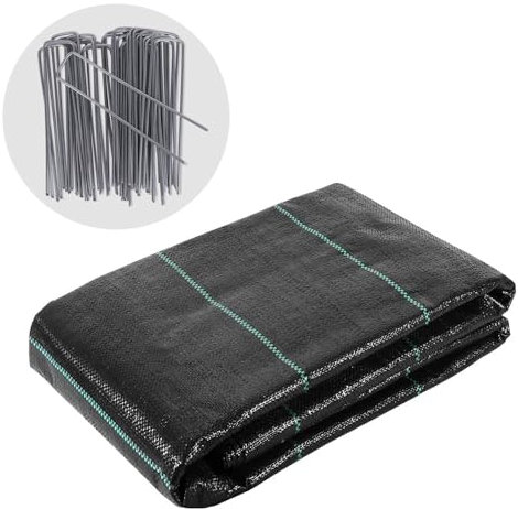 OUNUO 10m² Unkrautvlies Unkrautfolie mit 50 Erdanker, 90g/m² Gartenvlies Wasserdurchlässig Reißfestes Hohe UV Stabil (1mx10m)