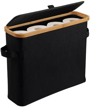 Boite Rangement Papier Toilette Noir,RéServes à Rouleaux De Papier Toilette,Panier Papier,Organisateur D'accessoires de Salle de Bains (Noir)