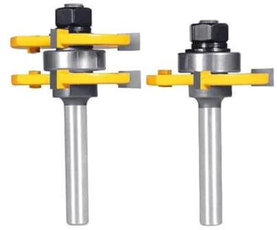 SOCOJE Nut- und Federfräser-Set, 1,27 cm Schaft, 3 Zähne, verstellbar, T-Form, Holzbearbeitung, Fräser für Türen, Schubladen, Regale und Schränke, 2 Stück