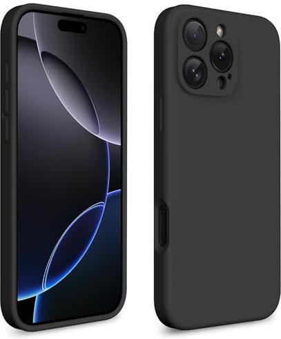 CALOOP Slim-Fit for iPhone 16 Pro Case,Skin Soft Liquid Silicone,Sturdy Hard Frame Shockproof Cover with Anti-Scratch Microfiber Lining,Full Protection for Screen and Camera Lens,6.3 inch (Black)