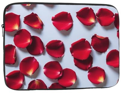 Housse de protection en tissu Oxford résistant aux chocs pour ordinateur portable de 13 à 17 Motif pétales de rose rouge