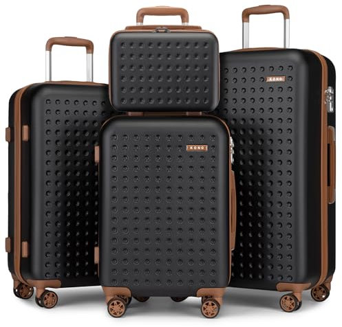 KONO Hartschalenkoffer Set Reisegepäck-Sets Koffer Trolleys 100% ABS Reisekoffer Handgepäck Koffer mit 8 Spinnerräder Rollkoffer TSA-Schloss Schwarz